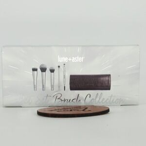 Lune+Aster Jet Set Brush Collection 5-Piece Makeup Set with Plum Croc Case NEW